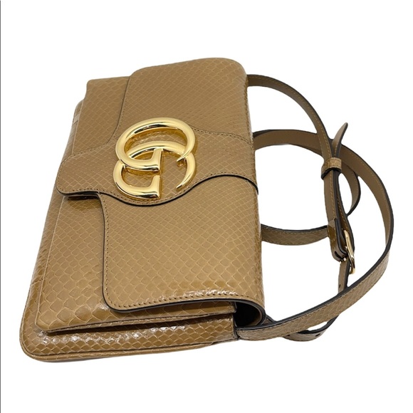 Gucci NEW In Box GG Logo Arli Taupe Python Leather Crossbody Bag - Picture 9 of 12